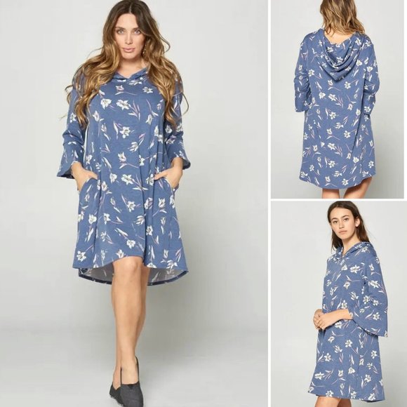 Emerald USA made Soft and cozy French Terry casual Hoodie Dress, S,M,L,1X,2X,3X - Picture 3 of 6